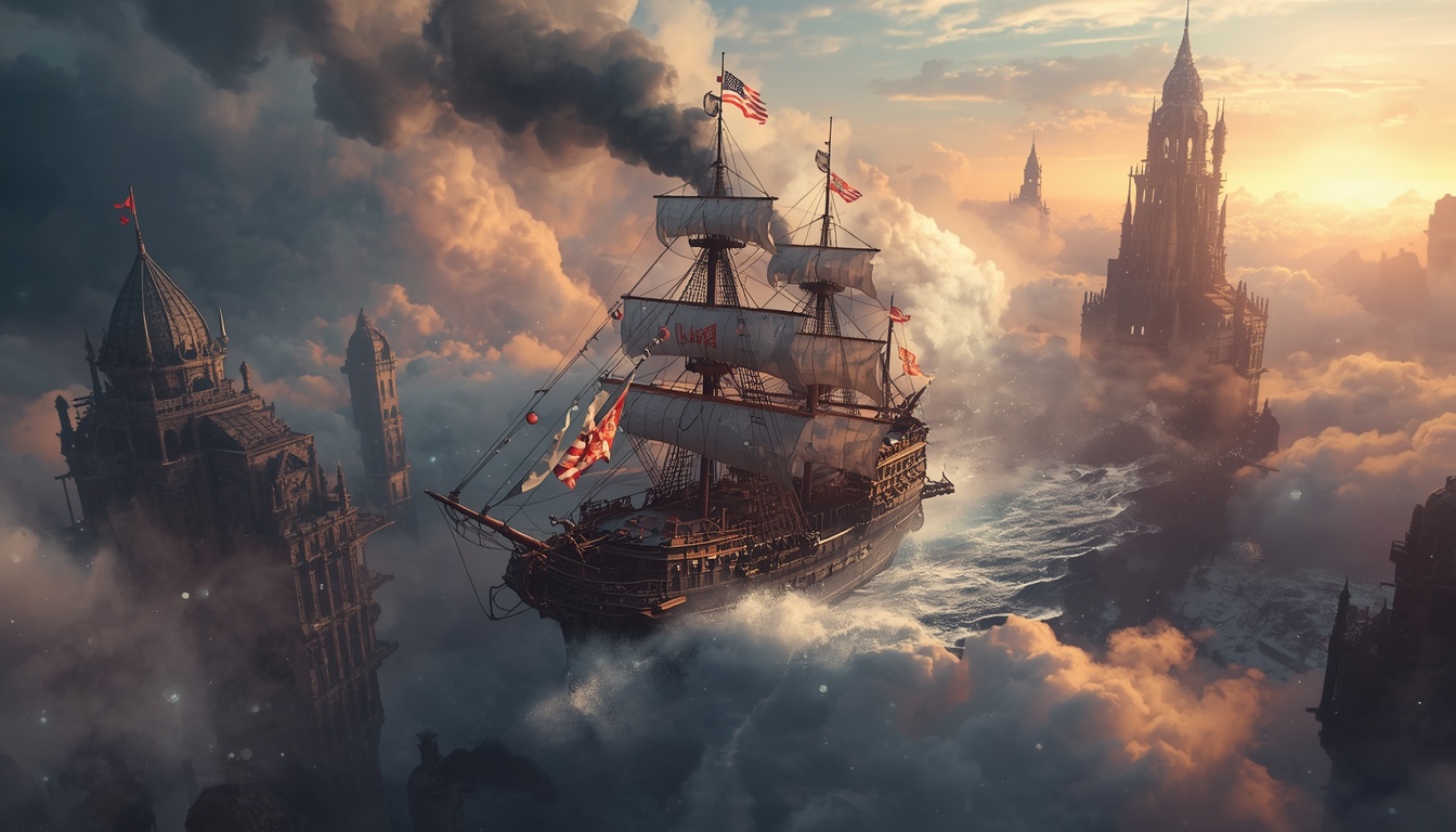 Mach-9 Outlaws — a smuggler runs cargo past a sky-battleship patrolling the hyper-lanes.