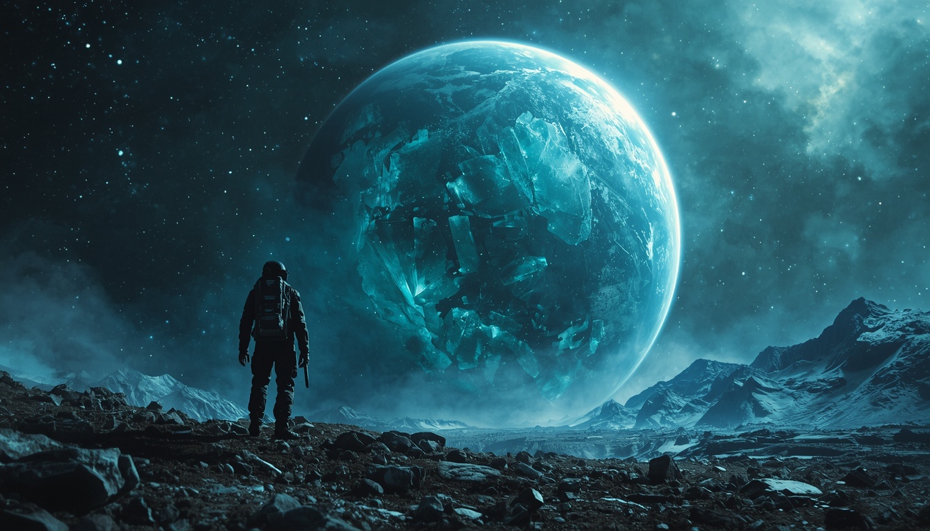 Xeno-Botany Sec-4 key art — an explorer lands on a mysterious crystalline planet of alien flora.